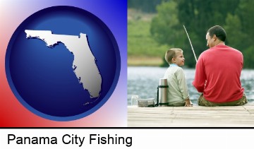 a father and a son fishing in Panama City, FL