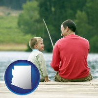 arizona map icon and a father and a son fishing