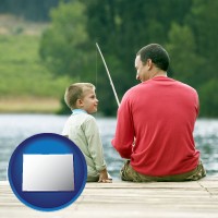 colorado map icon and a father and a son fishing