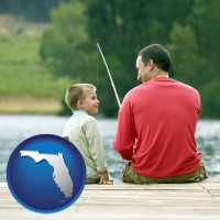 florida map icon and a father and a son fishing