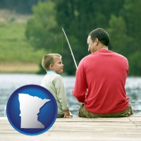 minnesota map icon and a father and a son fishing