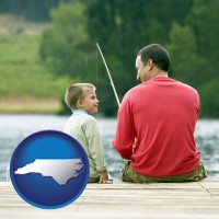 north-carolina map icon and a father and a son fishing