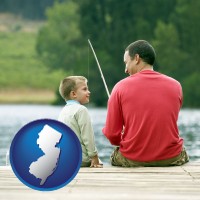 new-jersey map icon and a father and a son fishing