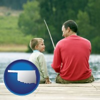 oklahoma map icon and a father and a son fishing