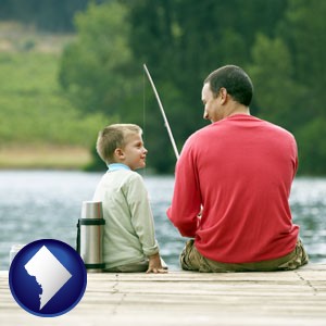 a father and a son fishing - with Washington, DC icon
