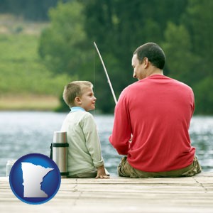 a father and a son fishing - with Minnesota icon