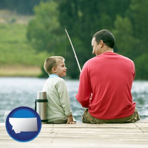 a father and a son fishing - with Montana icon