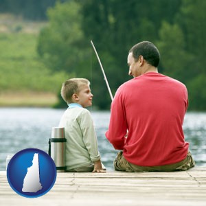 a father and a son fishing - with New Hampshire icon