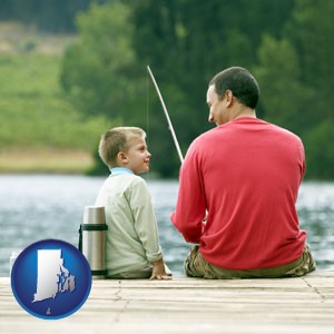 a father and a son fishing - with Rhode Island icon