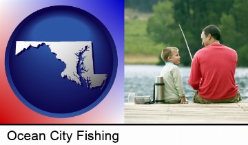 a father and a son fishing in Ocean City, MD